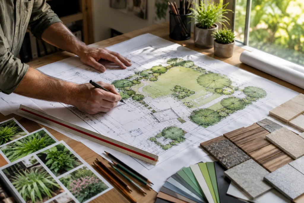 Landscape master plan on a desk