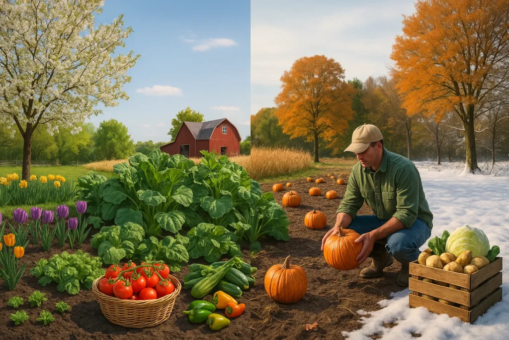 Four-season farming success with vegetables and trees