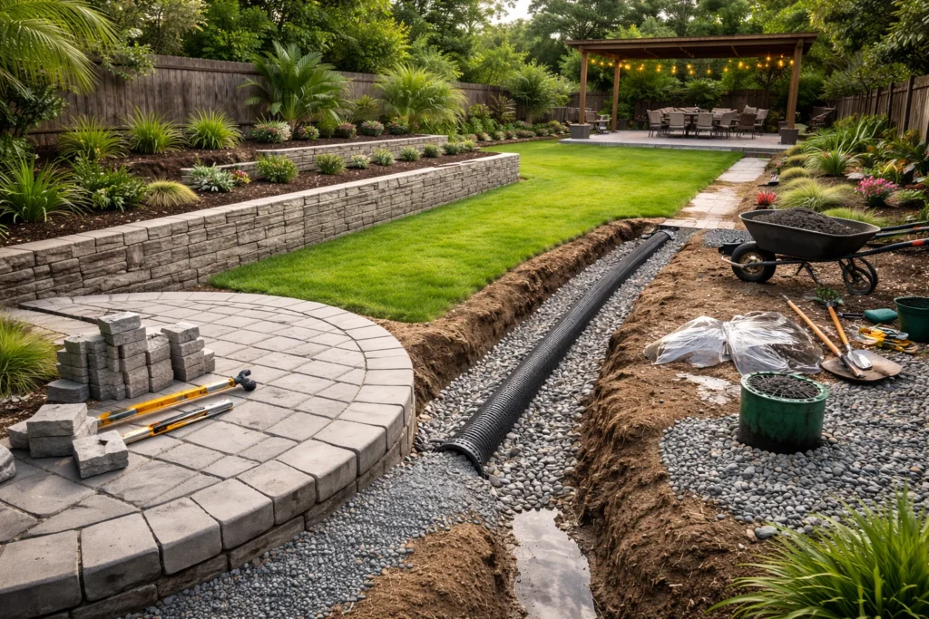 Hardscaping and Structural Work First